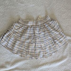 Aerie Plaid Smocked Tiered Mini‎ Skirt Women's Size L Peach Blue Green